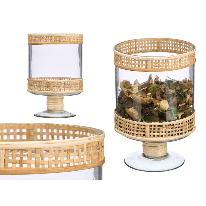 Candleholder Gift Decor Transparent Natural Glass Rattan 15,5 x 24 x 15,5 cm (6 Units)
