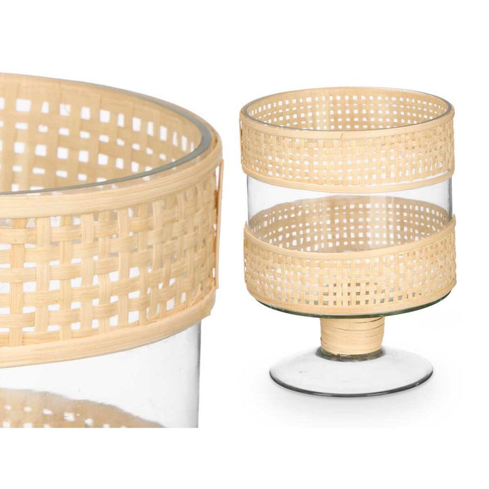 Candleholder Gift Decor Transparent Natural Glass Rattan 15 x 20 x 15 cm (6 Units)