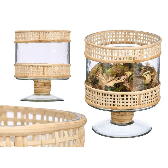 Candleholder Gift Decor Transparent Natural Glass Rattan 15 x 20 x 15 cm (6 Units)