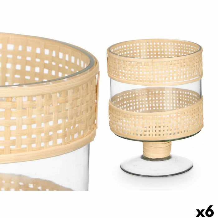 Candleholder Gift Decor Transparent Natural Glass Rattan 15 x 20 x 15 cm (6 Units)