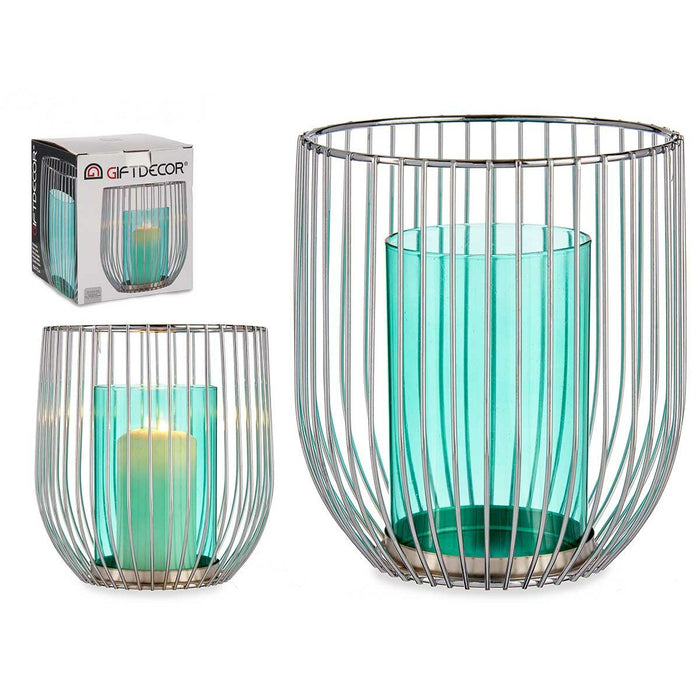 Candleholder Gift Decor Blue Silver Metal Glass 15 x 17 x 15 cm (8 Units)
