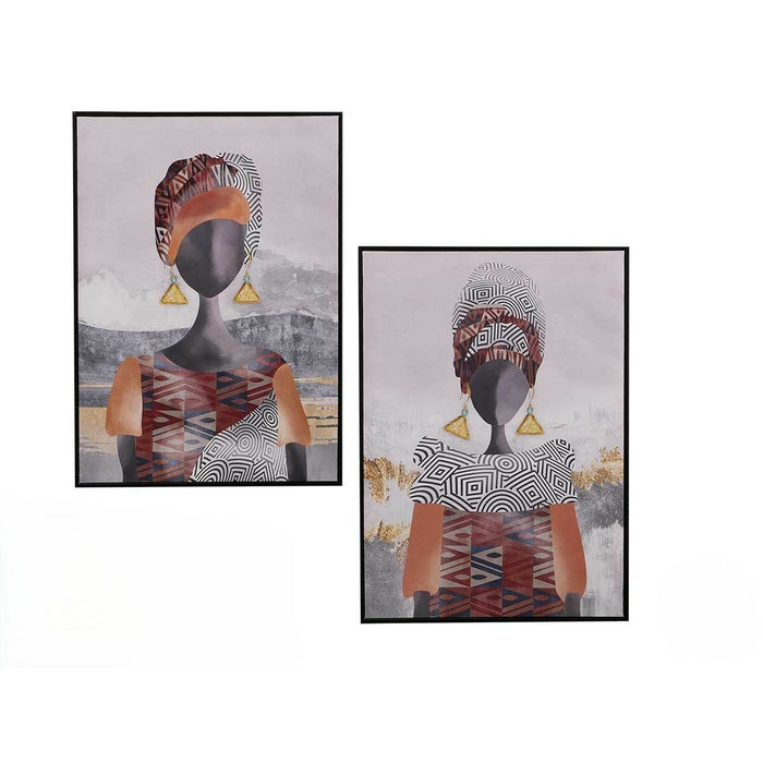 Canvas Gift Decor Red Grey Orange Lady 50 x 3 x 70 cm (4 Units)