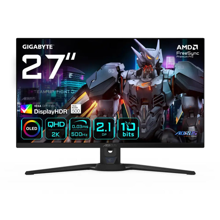 GIGABYTE AORUS FO27Q5P OLED QHD Gaming Monitor - 2560 x 1440 500Hz 0.03ms KVM 300 cd/m² FreeSync Premium Pro DisplayHDR