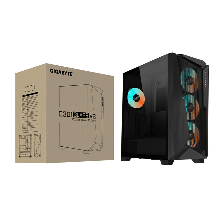 Box Gigabyte C301 Black V2, TG, Mid-Tower