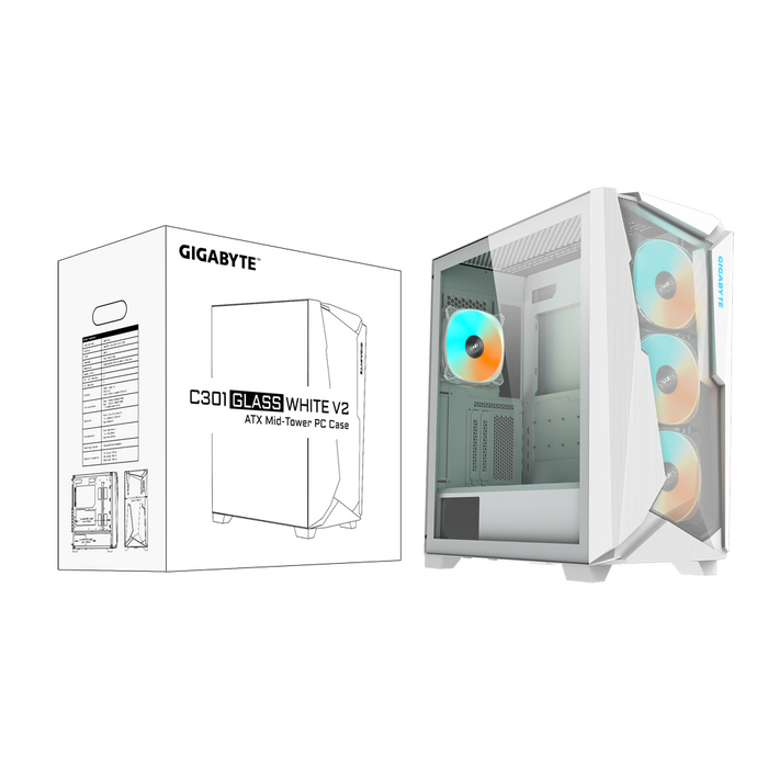 Box Gigabyte C301 WHITE V2, TG, Mid-Tower