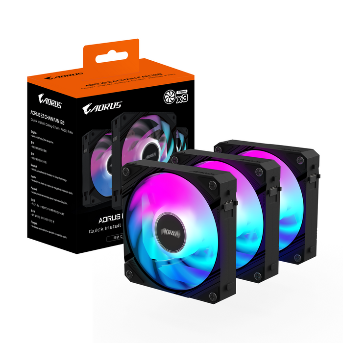 GIGABYTE AORUS EZ CHAIN 120 Black 3-Pack ARGB Fan Set