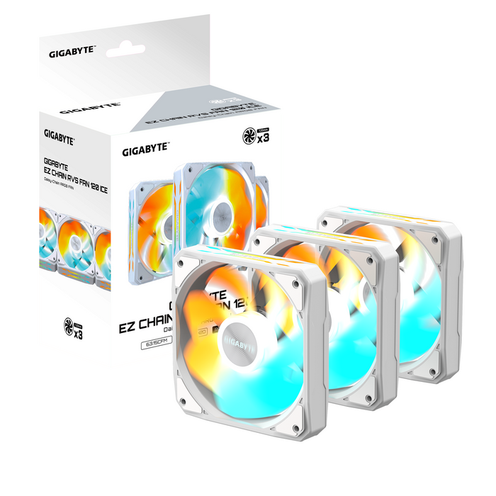 Fan Set 3-Pack GIGABYTE AORUS EZ CHAIN RVS FAN 120 ICE, 120x120x25mm ARGB