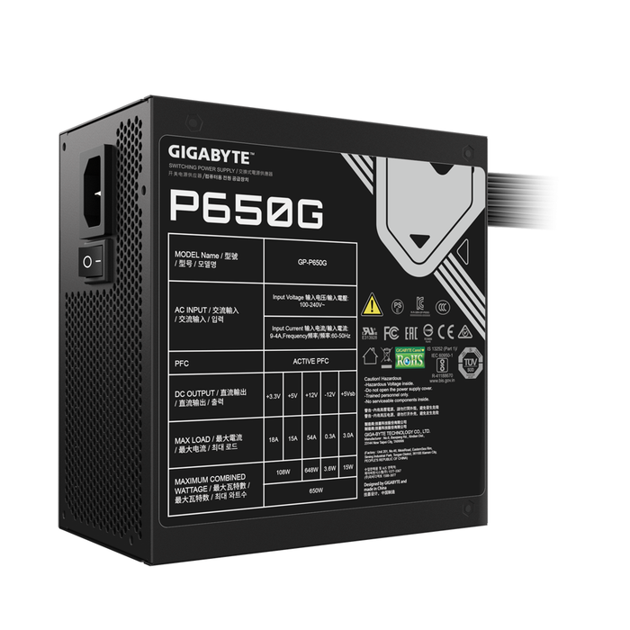 Power supply unit Gigabyte P650G, 650W, 80+ Gold