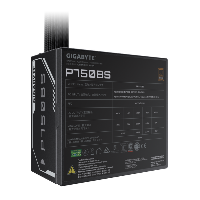 Power supply unit Gigabyte P750BS, 750W, 80+ Bronze