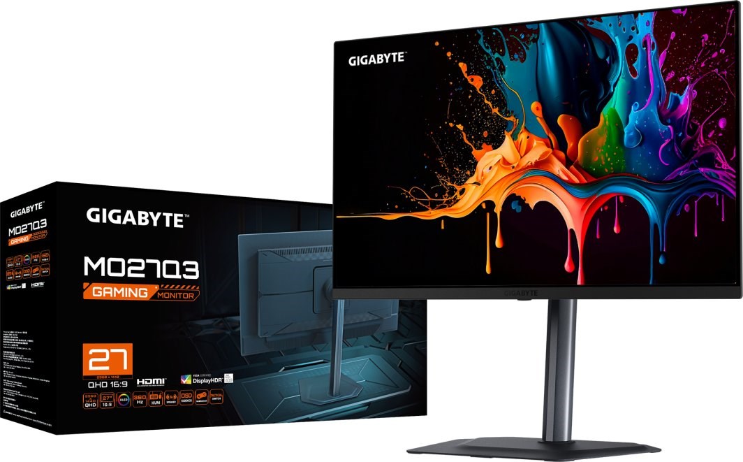 GIGABYTE MO27Q3 27” OLED QHD Gaming Monitor - 2560 x 1440, 360Hz, 0.03ms, 250 cd/m², G-Sync Compatible, FreeSync Premium Pro, Display HDR True Black 400, HDMI 2.1, Displayport 1.4