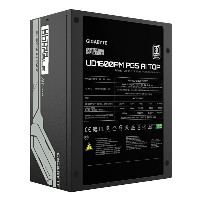 Power supply unit Gigabyte UD1600PM PG5 AI TOP - 1600W 80+ Platinum PCIe 5.1 Ready