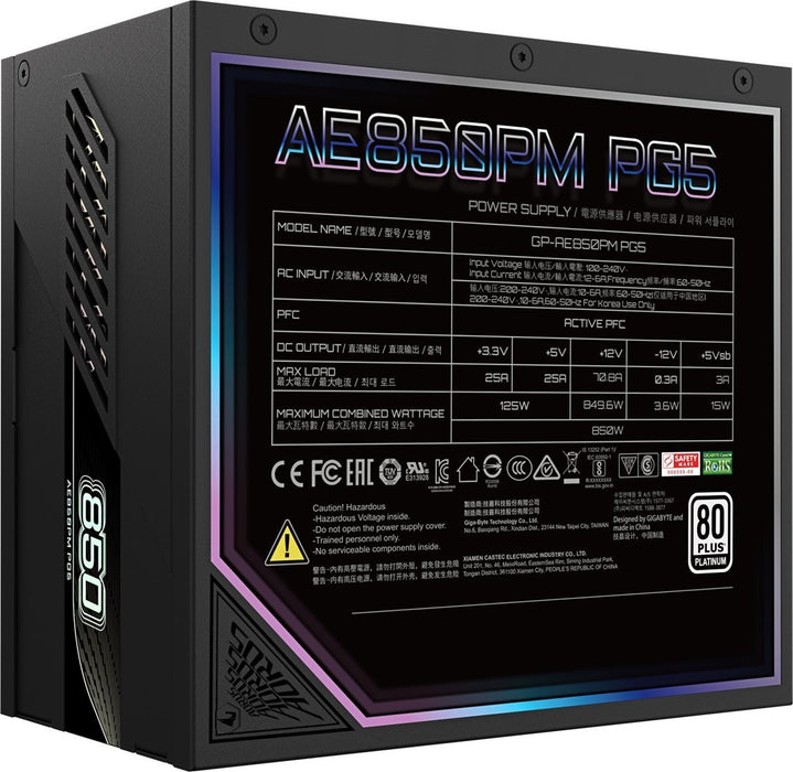 Gigabyte AORUS ELITE P850W 80+ Platinum Power Supply, PCIe 5.1