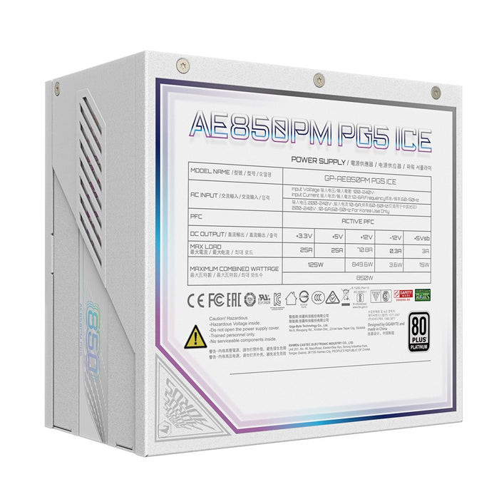 Gigabyte AORUS ELITE P850W ICE 80+ Platinum Power Supply, PCIe 5.1
