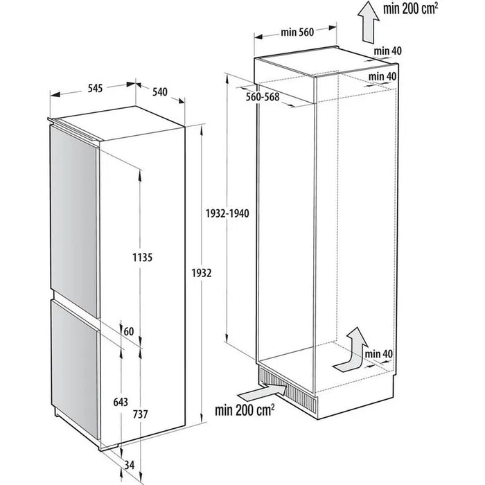 Built-in refrigerator GORENJE NRKI519E41, 284 l, NoFrost, 193.2 cm