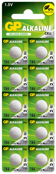 Alkaline button battery GP186 AG12 LR-43/ 10 pcs./pack price for 1 pc./ 1.55V GP