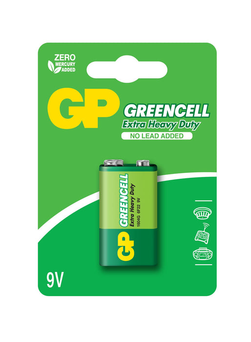 Zinc carbon battery GP 1604GLF-U1, 6F22, 9V, Greencell, 1 pc. blister