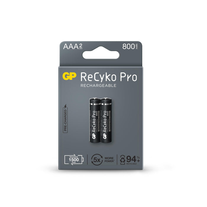 Accumulator Battery GP R03 AAA 800mAh, NiMH, 85AAAHCB-EB2 RECYKO+ PRO, Up to 1500 cycles, 2 pcs. in packaging