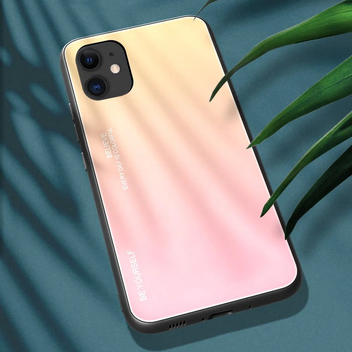 Gradient Glass Durable Cover with Tempered Glass Back iPhone 12 mini pink - Cell phone cases and covers<<<HurtelXML