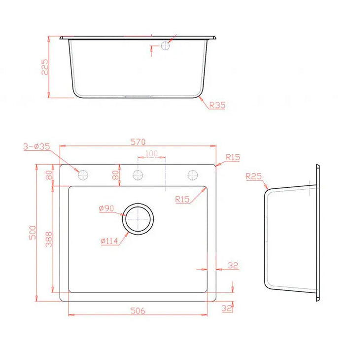GRANITE KITCHEN SINK 8304 INTER CERAMIC RECTANGULAR 57X50X22 CM. BLACK - Кухненски мивки<<<Кухненски