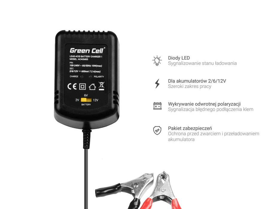Green Cell ACAGM05 vehicle battery charger 2/6/12 V Black - Dedicated power suppliesZCC-DED<<<Power supplyZCC<<<ActionPL