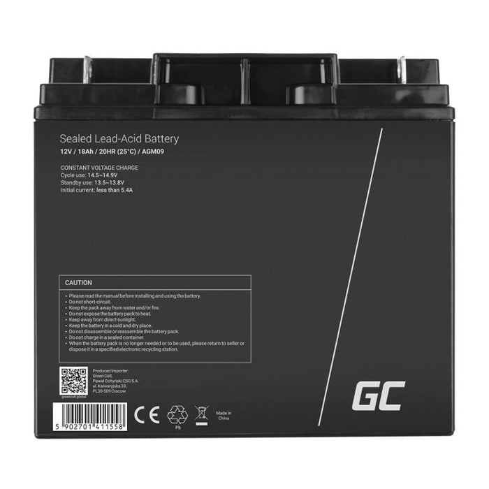 Green Cell AGM09 industrial rechargeable battery Sealed Lead Acid (VRLA) 18000 mAh 12 V