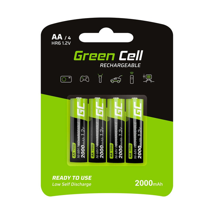 Green Cell Rechargeable Batteries Sticks 4x AA HR6 2000 mAh