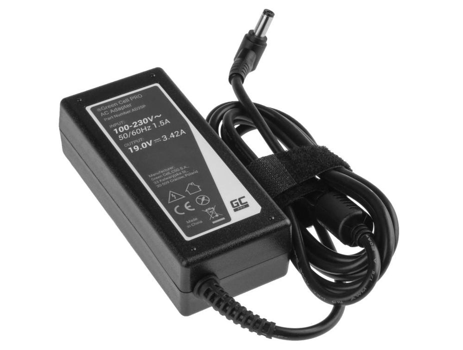 Laptop power supply GREEN CELL, PRO Charger / AC Adapter 19V 3.42A 65W for Asus R510C R510L R556L X550C X550L Toshiba Satellite C650 L750 5.5mm-2.5mm