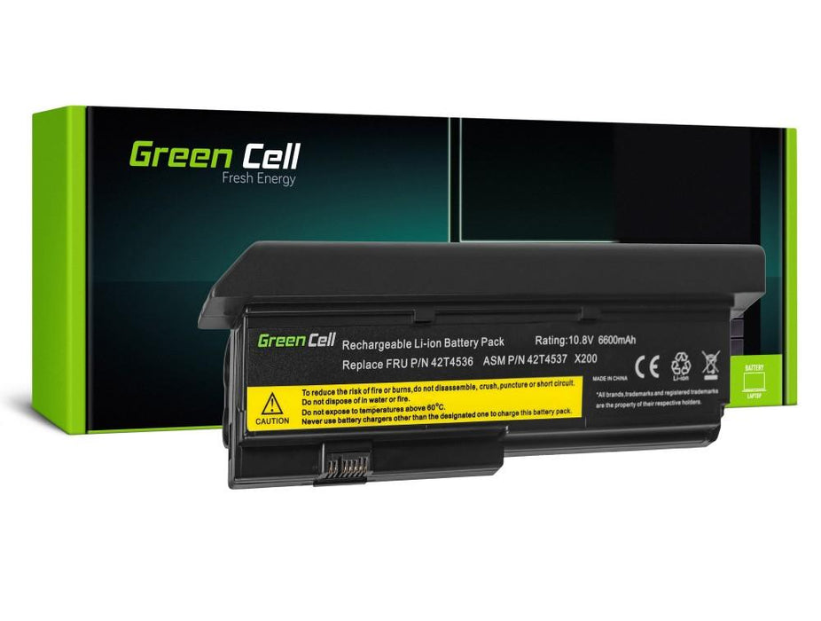 Battery for laptop GREEN CELL, IBM Lenovo ThinkPad X200 X201 X201i 42T4534, 10.8V, 6600mAh