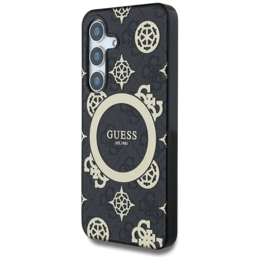 Guess 4G Background Gold Electroplated Peony Pattern MagSafe case for Samsung Galaxy S25 black - Cell phone cases
