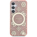 Guess 4G Background Gold Electroplated Peony Pattern MagSafe case for Samsung Galaxy S25 pink - Cell phone cases