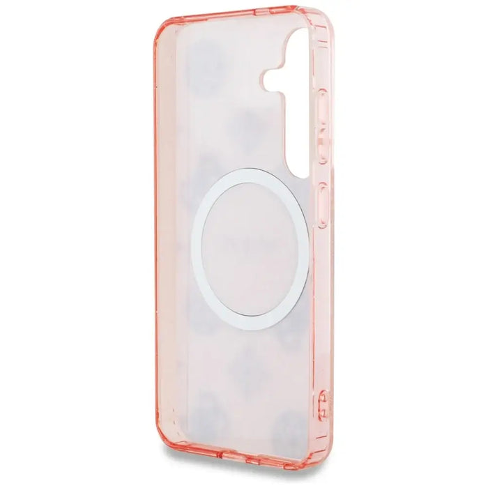 Guess 4G Background Gold Electroplated Peony Pattern MagSafe case for Samsung Galaxy S25 pink - Cell phone cases