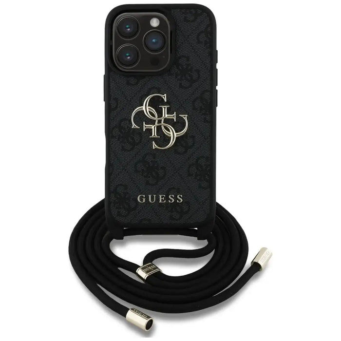 Guess 4G Big Logo Cord Stap Crossbody Case for iPhone 16 Pro Black - Cell phone cases and covers<<<HurtelXML