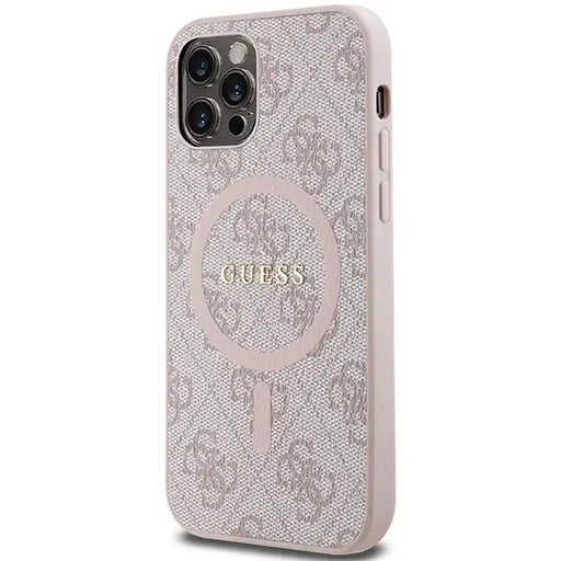 Guess 4G Collection Leather Metal Logo MagSafe Case for iPhone 12 Pro / iPhone 12 - Pink - Cell phone cases