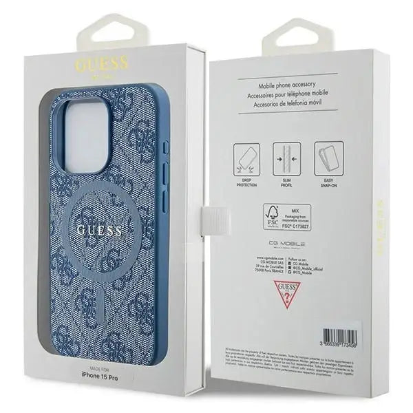 Guess 4G Collection Leather Metal Logo MagSafe Case for iPhone 14 Pro Max - Blue - Cell phone cases