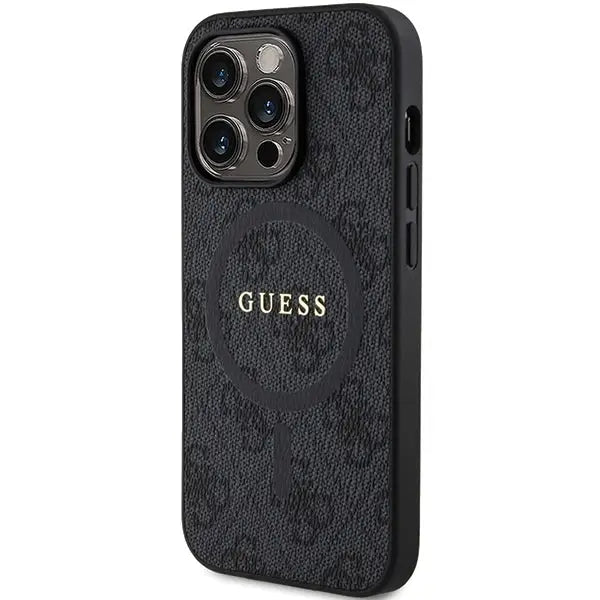Guess 4G Collection Leather Metal Logo MagSafe Case for iPhone 14 Pro Max - Black - Cell phone cases