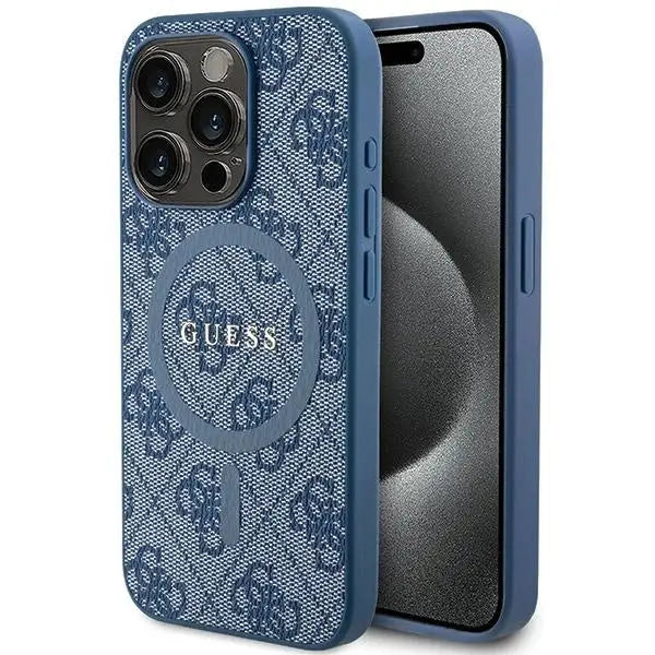 Guess 4G Collection Leather Metal Logo MagSafe Case for iPhone 14 Pro Max - Blue - Cell phone cases