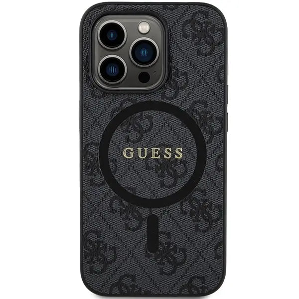 Guess 4G Collection Leather Metal Logo MagSafe Case for iPhone 14 Pro Max - Black - Cell phone cases