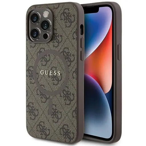 Guess 4G Collection Leather Metal Logo MagSafe Case for iPhone 14 Pro - Brown - Cell phone cases and covers<<<HurtelXML