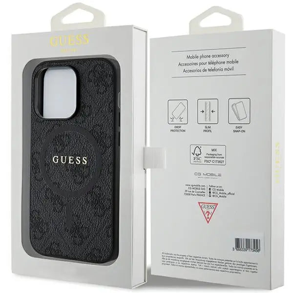 Guess 4G Collection Leather Metal Logo MagSafe Case for iPhone 14 Pro Max - Black - Cell phone cases