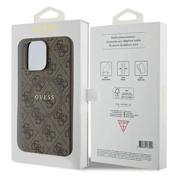Guess 4G Collection Leather Metal Logo MagSafe Case for iPhone 14 Pro - Brown - Cell phone cases and covers<<<HurtelXML