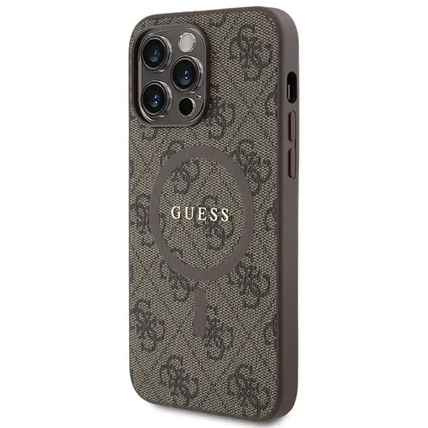 Guess 4G Collection Leather Metal Logo MagSafe Case for iPhone 14 Pro - Brown - Cell phone cases and covers<<<HurtelXML