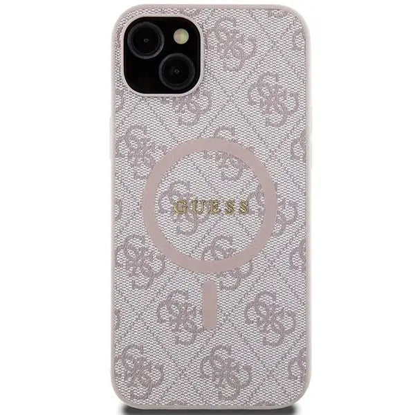 Guess 4G Collection Leather Metal Logo MagSafe Case for iPhone 15 Plus / 14 Plus - Pink - Cell phone cases