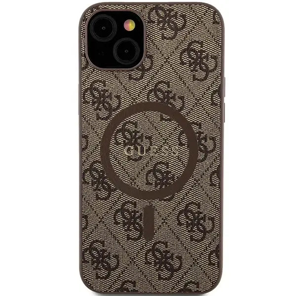 Guess 4G Collection Leather Metal Logo MagSafe Case for iPhone 15 Plus / 14 Plus - Brown - Cell phone cases