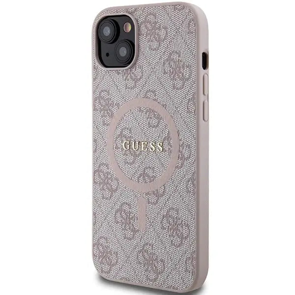 Guess 4G Collection Leather Metal Logo MagSafe Case for iPhone 15 Plus / 14 Plus - Pink - Cell phone cases