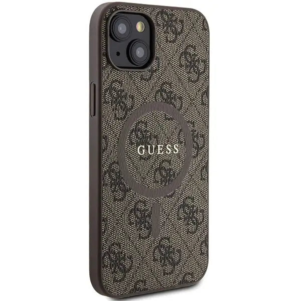 Guess 4G Collection Leather Metal Logo MagSafe Case for iPhone 15 Plus / 14 Plus - Brown - Cell phone cases