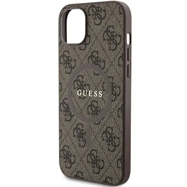 Guess 4G Collection Leather Metal Logo MagSafe Case for iPhone 15 Plus / 14 Plus - Brown - Cell phone cases