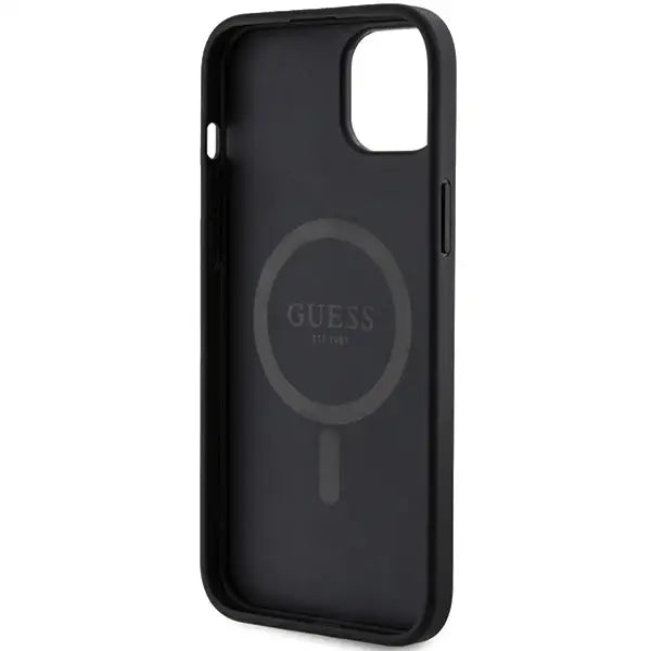 Guess 4G Collection Leather Metal Logo MagSafe Case for iPhone 14/15/13 - Black - Cell phone cases