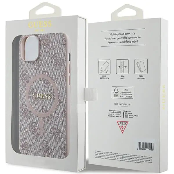 Guess 4G Collection Leather Metal Logo MagSafe Case for iPhone 15/14/13 - Pink - Cell phone cases and covers<<<HurtelXML
