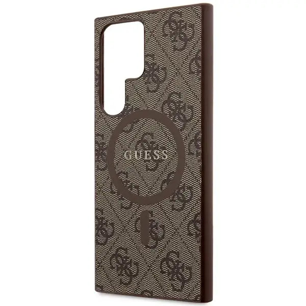Guess 4G Collection Leather Metal Logo MagSafe Case for Samsung Galaxy S24 Ultra - Brown - Cell phone cases