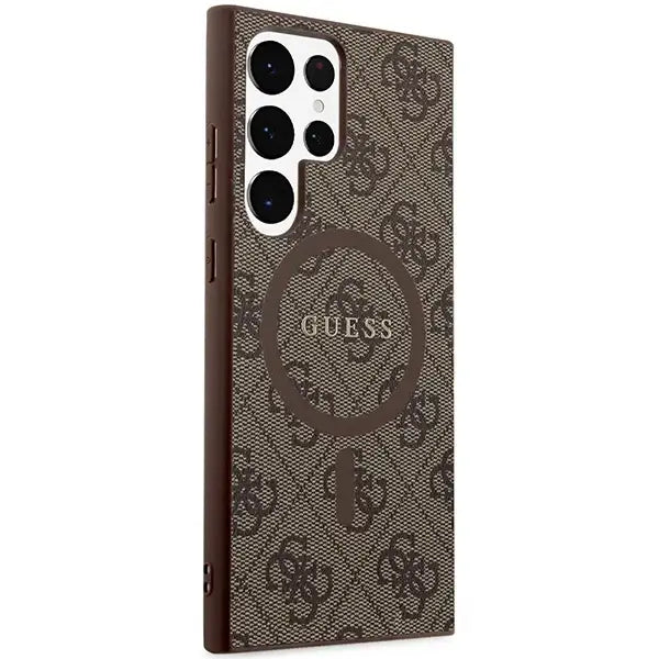 Guess 4G Collection Leather Metal Logo MagSafe Case for Samsung Galaxy S24 Ultra - Brown - Cell phone cases